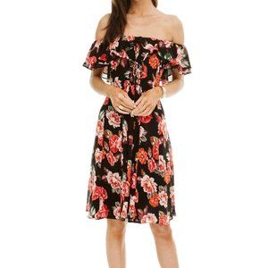 ASTR The Label Cassidy Black Multicolor Floral Off the Shoulder Dress Size M